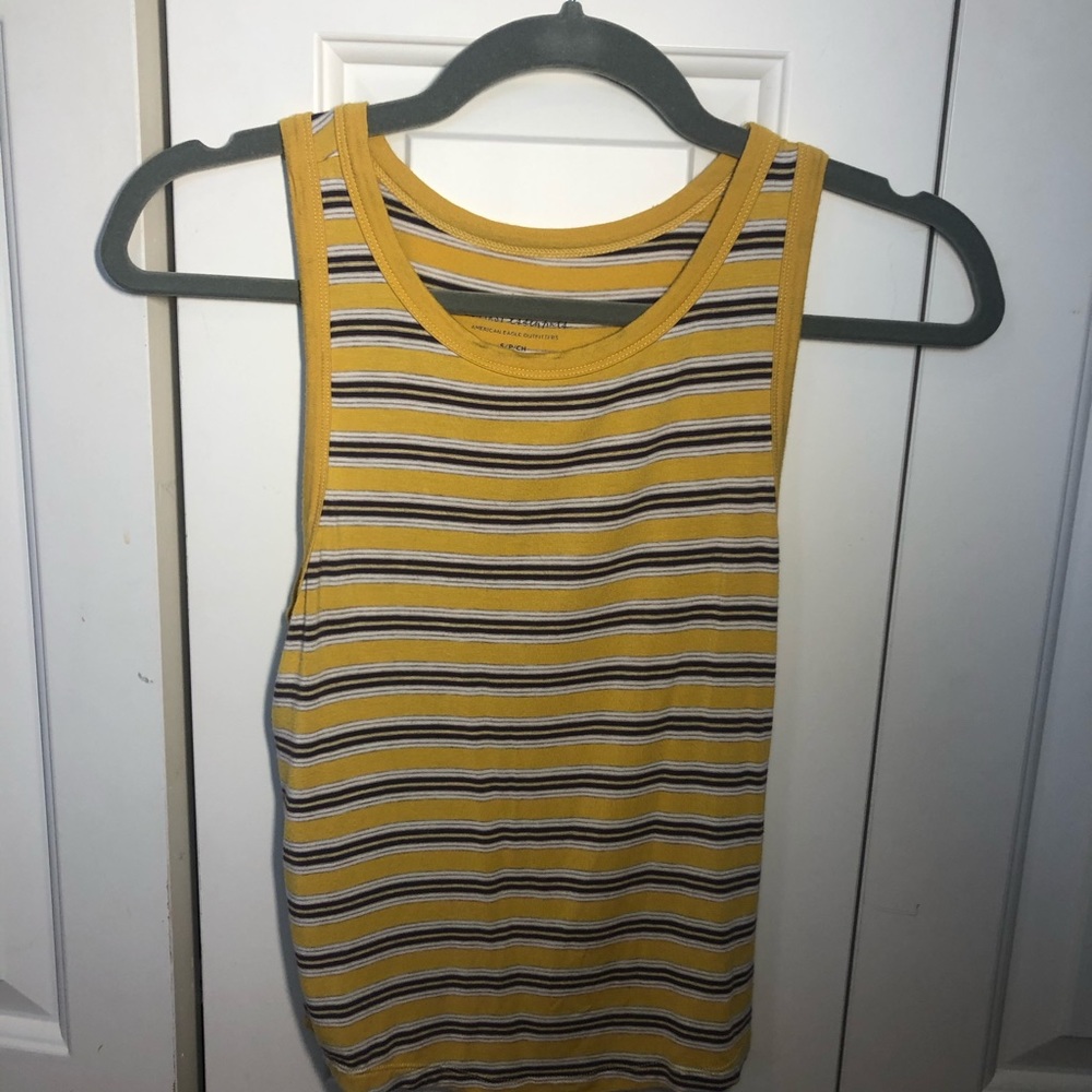 Yellow white and tan stripped tank top